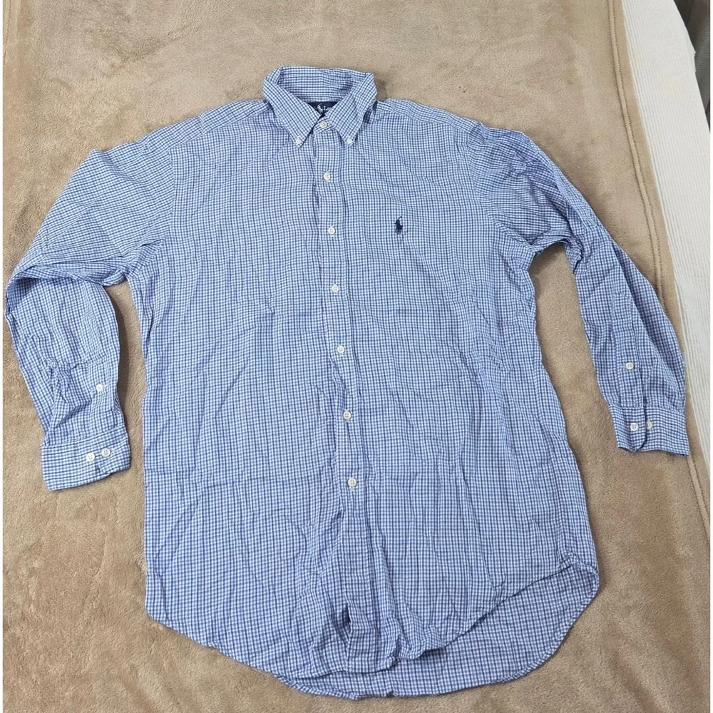 Vintage Polo Ralph Lauren Yarmouth Dress Shirt Sze 15 Blue Plaid Button Down L/S